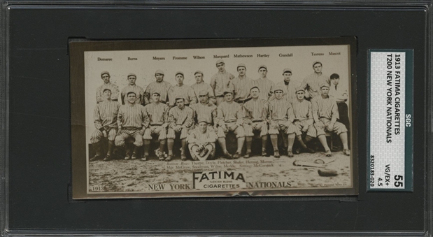 1913 T200 Fatima Team Card - New York Nationals, Featuring Christy Mathewson and Jim Thorpe - SGC 55 VG/EX+ 4.5